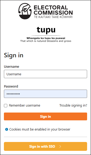An image of the sign in dialog for the Tupu online training system.