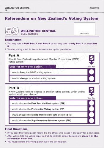 Referendum on New Zealand's Voting System ballot paper